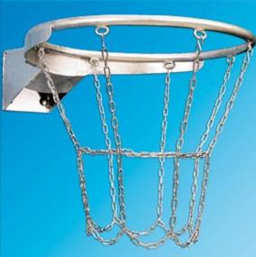 Haspo 924-7063 Кольцо баскетбольное с металлической сеткой. Из 

оцинкованной стали. 8 отверстий для крепления сетки, по стандарту DIN. Баскетбольное кольцо, отвечающее требованиям DIN с сеткой, выполненной из 

стальных гальванических цепочек. 12 крепежей для сетки.